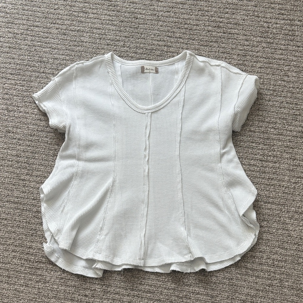 Altar'd State White Textured Short Sleeve Top